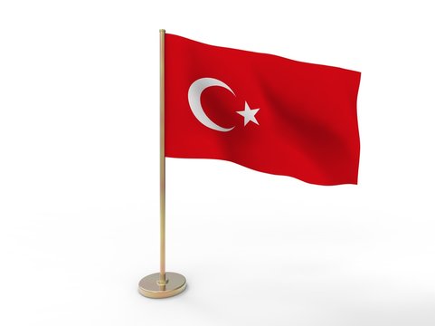 flag of Turkey. 3D illustration on white background with shadow. 