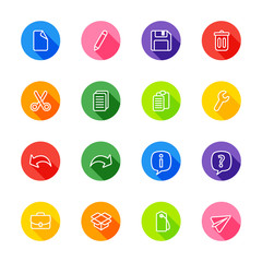 line web icon set on colorful circle with shadow for web design, user interface (UI), infographic and mobile application (apps)