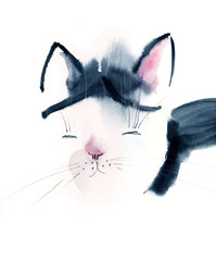 Watercolor portrait of a cat. Hand drawn illustration.