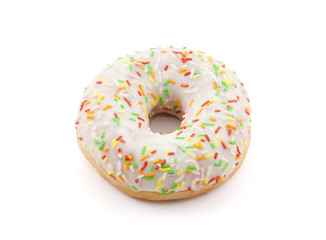 Donut with colorful sprinkles isolated on white with clipping path