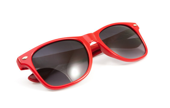 red sunglasses on white background