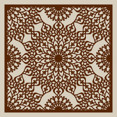 Geometric ornament. The template pattern for decorative panel. A picture suitable for printing, engraving, laser cutting paper, wood, metal, stencil manufacturing. Vector. Easy to edit