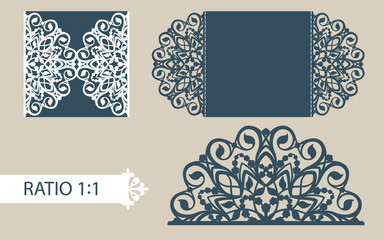 The layout of the cards in three additions. The template is suitable for greeting cards, invitations, menus, etc. the picture suitable for laser cutting or printing. Vector. Easy to edit