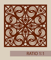 Geometric ornament. The template pattern for decorative panel. A picture suitable for printing, engraving, laser cutting paper, wood, metal, stencil manufacturing. Vector. Easy to edit
