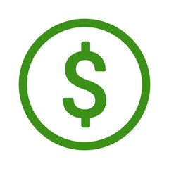 Green american dollar payment symbol line art icon for apps and websites 