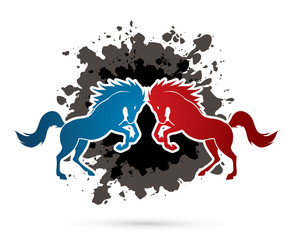 Twin horses designed on grunge ink background graphic vector.
