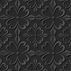 Seamless 3D elegant dark paper art pattern 373 Spiral Cross Flower