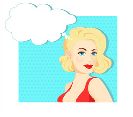 Retro sexy blond girl is thinking