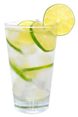 Fresh cold lemonade from lime with ice close up