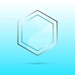 Hexagon abstract glass panel with copy space on blue background