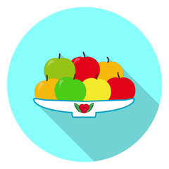 Fresh apples plate flat vector illustration.