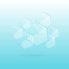 Fototapeta premium Sześciokąt przezroczyste elementy na niebieskim tle