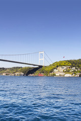 View of Fatih Sultan Mehmet bridge from European side in Istanbul