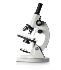 Microscope isolated on white - obrazy, fototapety, plakaty