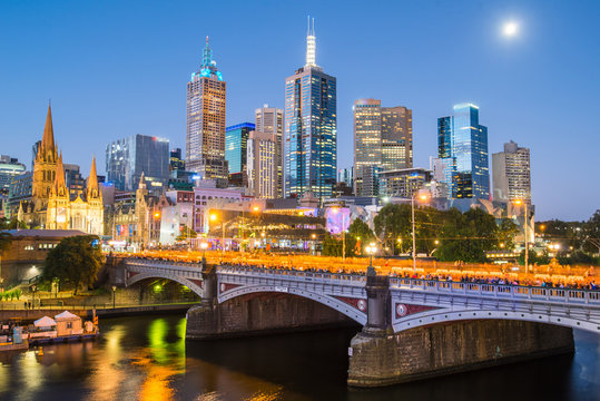 Melbourne cityscape the most liveable city in the world located in Victoria state of Australia.