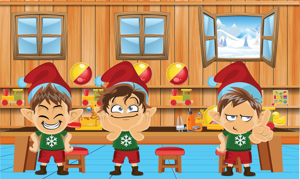 Cute and funny santa elves