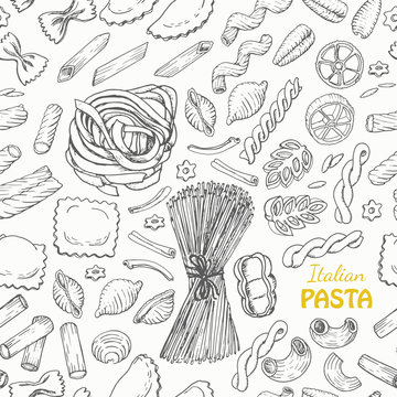 Seamless pattern with Italian pasta