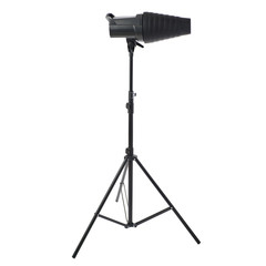 Studio flash on a stand over isolated white background