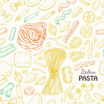 Seamless pattern with Italian pasta