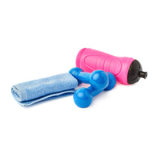 Pair of Plastic coated dumbells isolated over the white background