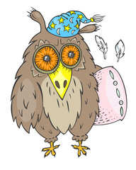 Sleepy owl with pillow