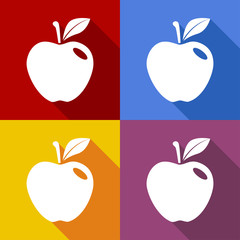 Icono plano manzana con sombra en varios colores
