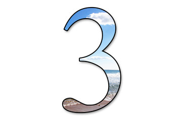 Number 3 with sea and sky pattern isolated on white