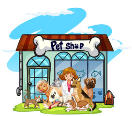 Obraz na płótnie Canvas Vet and many pets at pet shop