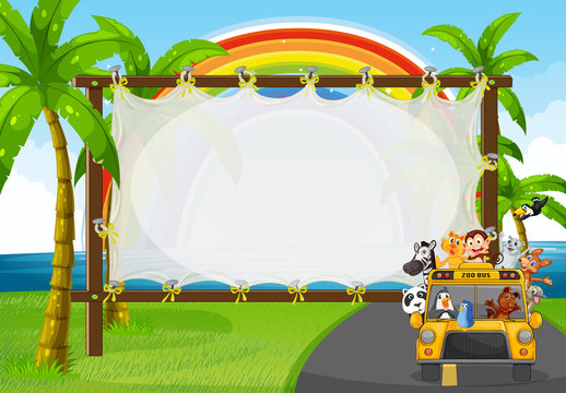 Frame design with animals on zoo bus