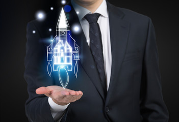 Startup concept digital rocket