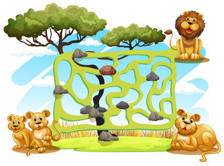 Obraz na płótnie Canvas Game template with lions in the field
