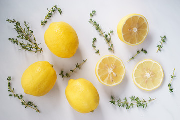 lemon and thyme on white background