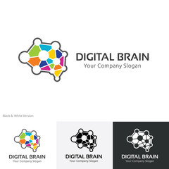 Digital brain logo. brain logo template. idea logo