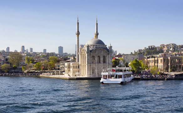 Ortakoy mosque and boat
