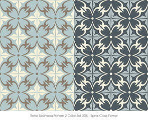 Retro Seamless Pattern 2 Color Set_308 Spiral Cross Flower
