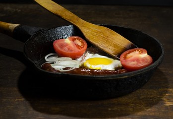 Fried eggs in a frying pan