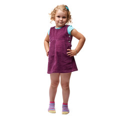 Young little girl standing over isolated white background