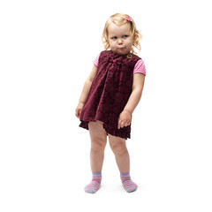 Young little girl standing over isolated white background