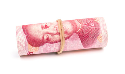 RMB binded with elastic on white background