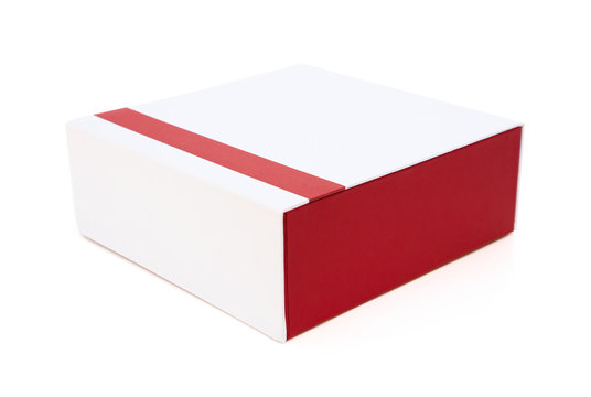 red and white gift box closed on white background with clipping path