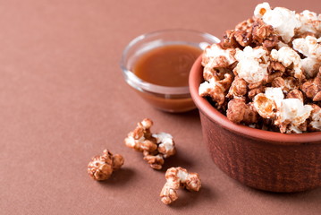 popcorn with caramel in a bowl