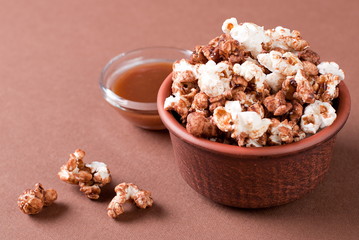 popcorn with caramel in a bowl