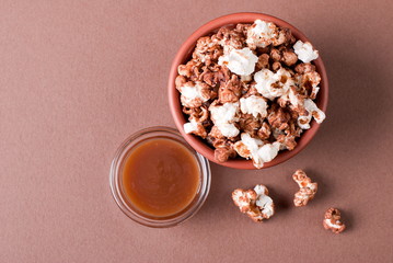 popcorn with caramel in a bowl