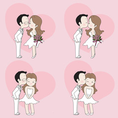 Wedding cartoon, cute couple kissing