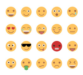 Fototapeta premium Set of cute emoticons isolated on white background. Flat style. 