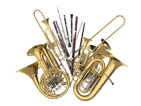 Wind musical instruments isolated on white