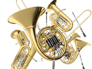 Wind musical instruments  on white