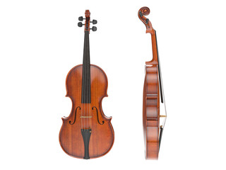 Fototapeta na wymiar Aged violin isolated on white