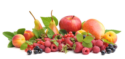 Fototapeta na wymiar Different sorts of fruit and berry:strawberries, raspberries, currants, pears, apple and apricots