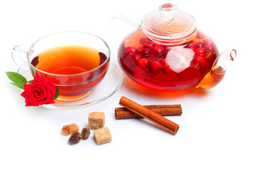 Tea cup kettle isolated white background

